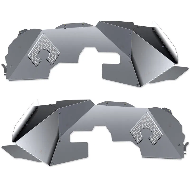 JL5114 – ARTEC INDUST Inner Fender, Aluminum Silver With Artec Logo Vented Compatible With Falcon Shocks Set Of 2